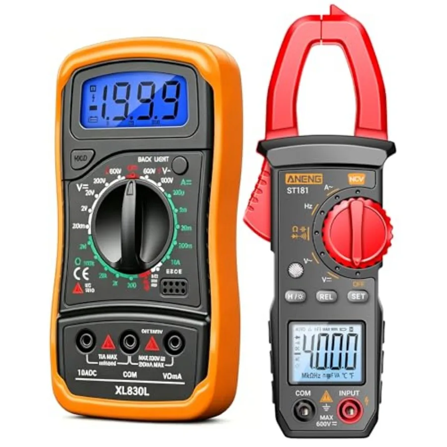 

Multimeter Clamp Meter Kit 4000 Counts Amp Voltmeter with 2000 Counts Multi Tester AC DC Voltage Current Resistance Capacitance
