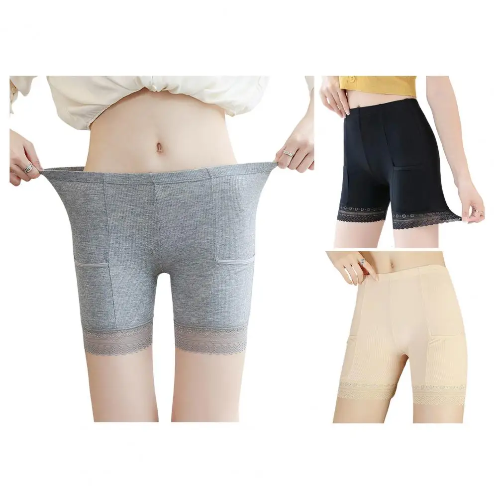 

Сексуальные мягкие бесшовные защитные шорты с кружевными краями, летние шорты под юбкой, дышащие короткие колготки с высокой талией, женское нижнее белье