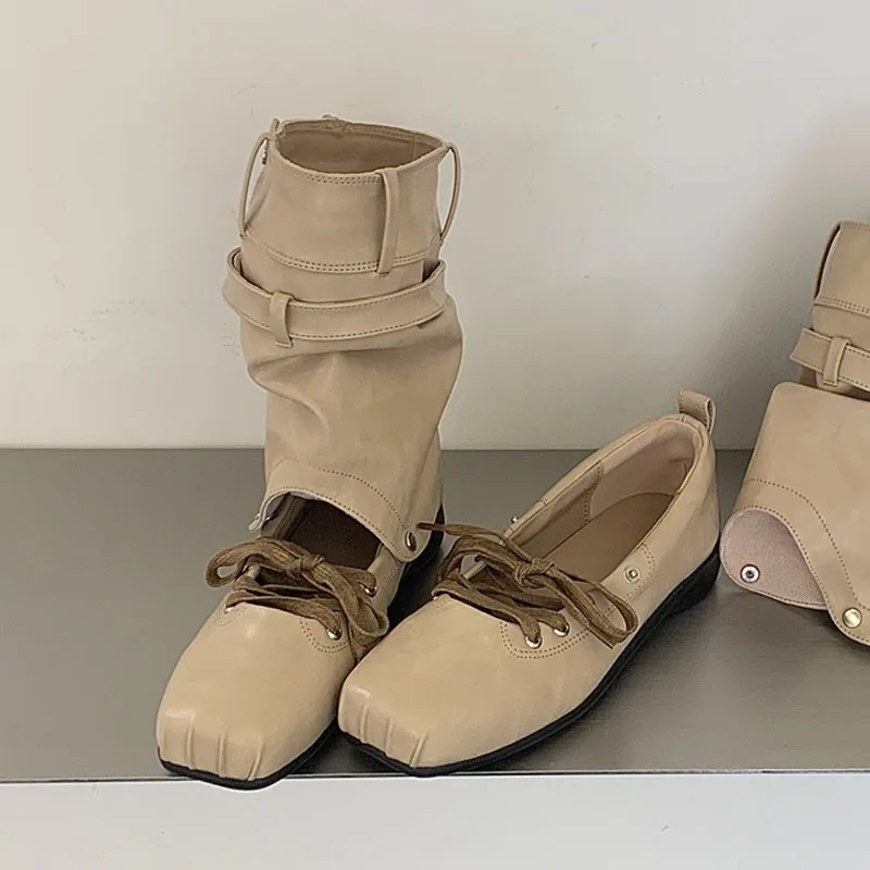 Eilyken New Fashion Detachable Button Ankle Boots Women Sandals Punk Style Lace-up Round Toe Low Heels Party Dress Shoes