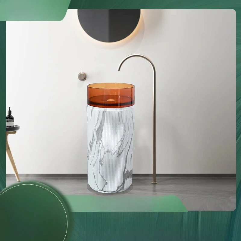 

Resin crystal transparent column basin cylindrical floor type washbasin art column