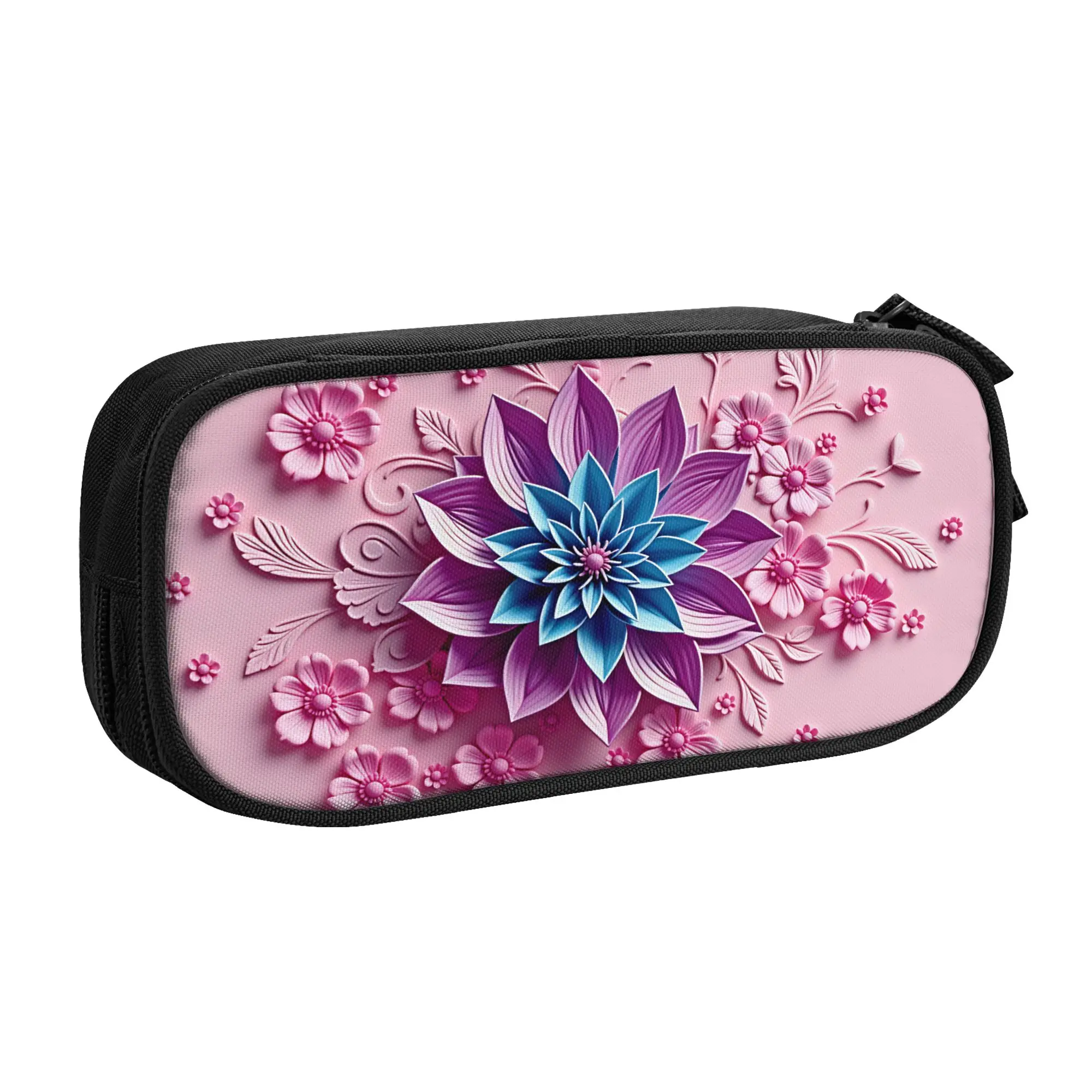 Luxury High 3D Floral School Pencil Case Girls Boys Large Storage Fashion Trend 3D Flowers Pencil Pouch Students Stationery