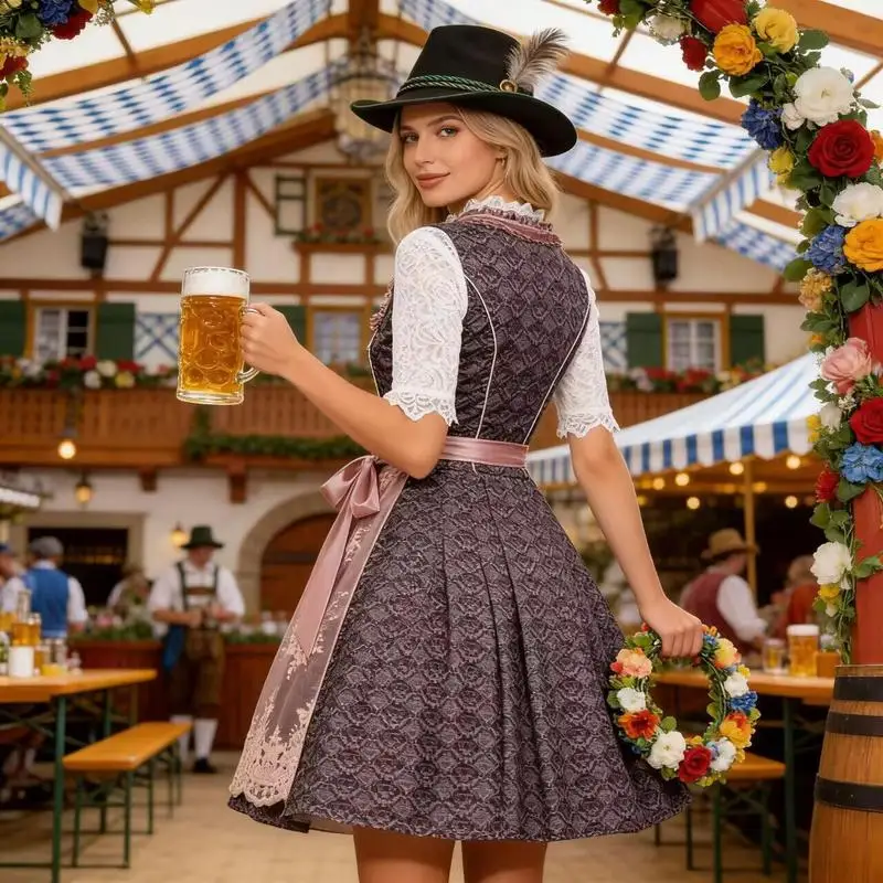 2025Foreign Trade German Munich Oktoberfest Costume Bavarian Printed Strap Dress Maid Outfit