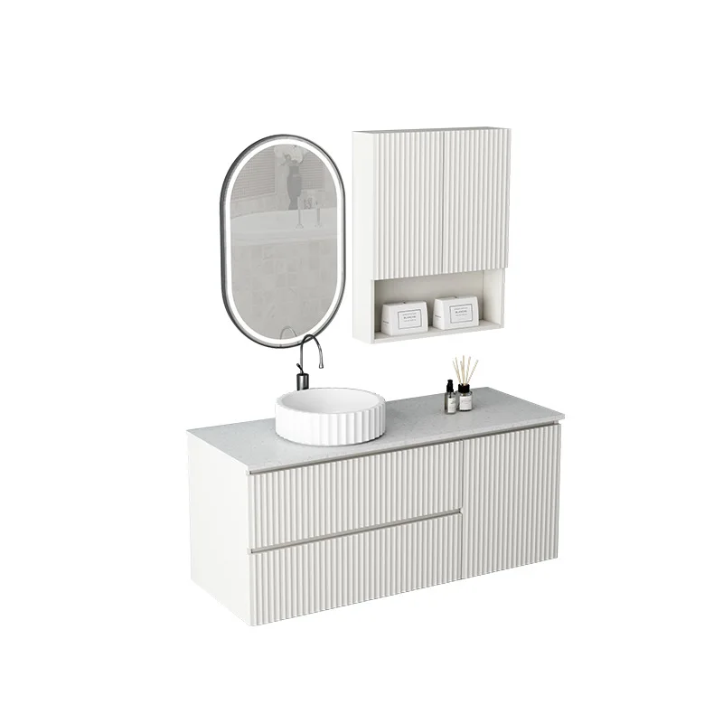 Wall-mounted Bathroom Cabinet Ceramic Integrated Basin Cream Wind Rock Slab Washbasin Smart Mirror Cabinet Combination Washbasin