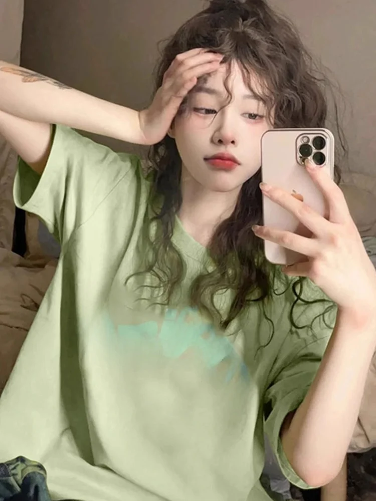 korean-style-casual-minimalist-letter-print-short-sleeve-t-shirt-women's-summer-new-loose-fashion-shoulder-chic-top