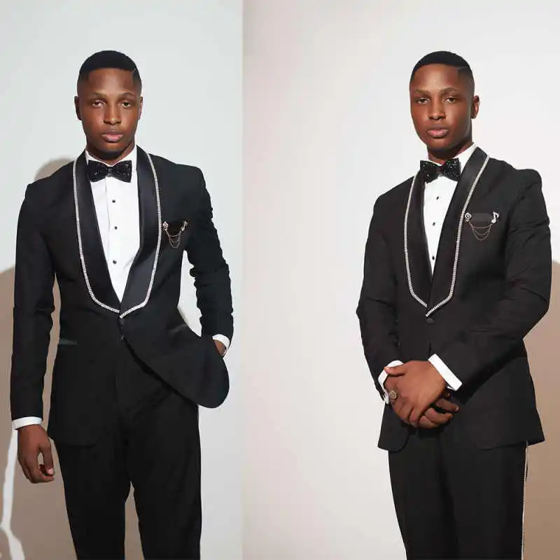 

Formal Men Suits 2 Piece Blazer Pants Crystals Shawl Lapel One Button Wedding Groom Tuxedo Prom Coat Customized