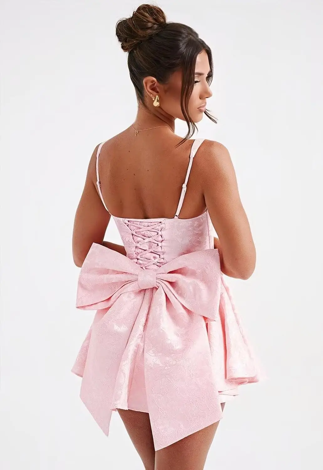 فستان قصير من الساتان للعودة إلى المدرسة مع مشد مزين بربطة عنق، فستان رقص للحفلات، تنورة قصيرة على شكل حرف A، فستان كوكتيل رسمي للعشاء