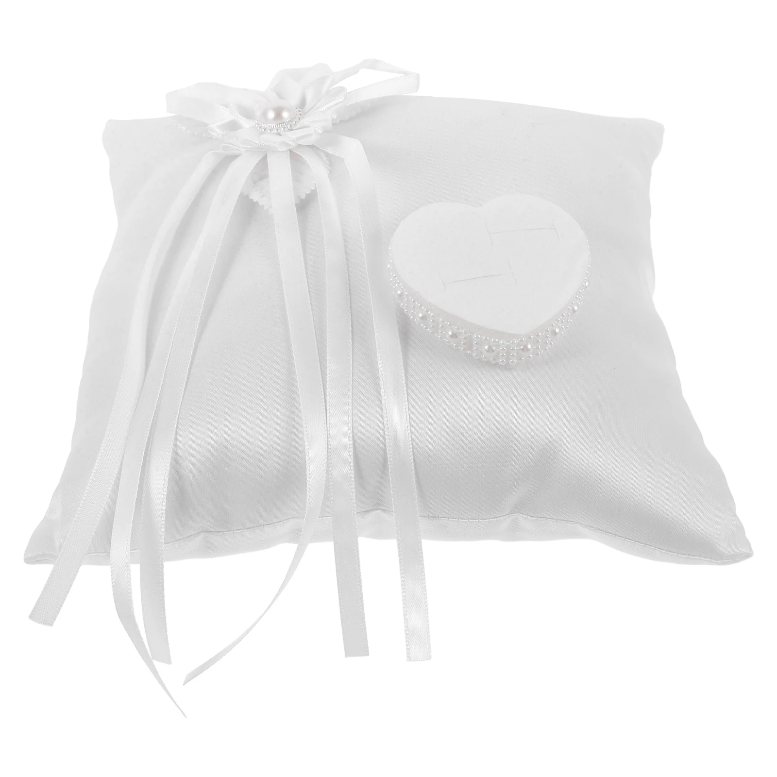 

Floral Design Holder For Pillow White Fabric Compact Size Wedding Ring Holder Party Ring Pillow For Wedding Decor
