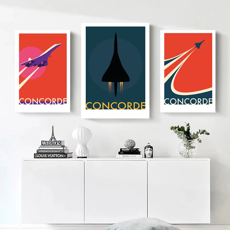 Vintage Retro Concorde Airplane Poster and Print Canvas Painting Flying Wall Art Pictures for Living Room Home Decor Cuadros