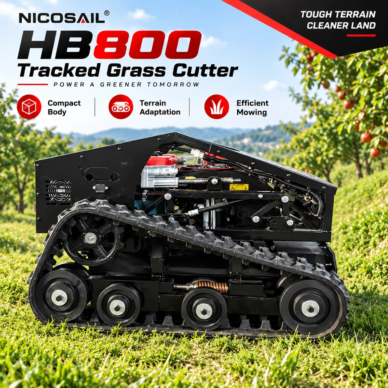 NICOSAIL Heavy Duty Tracked Brush Mower 800mm Cutting Width Remote Control Grass Cutter for Farm Vineyard