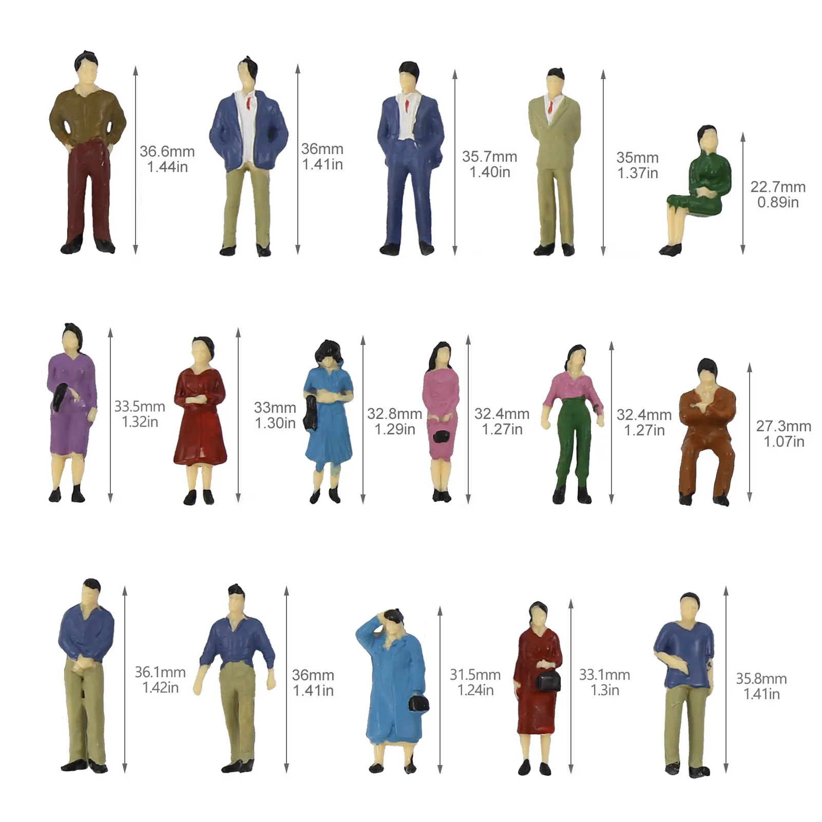 Model Railway O Scale Model Figures 1:50 Figures Standing Seated Passenegers 13 Different Poses 50pcs/100pcs/200pcs P50