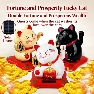 Solar wealth recruitment cat, cute wealth car accessories, office desktop ornaments, rocking cat accessories doll machine