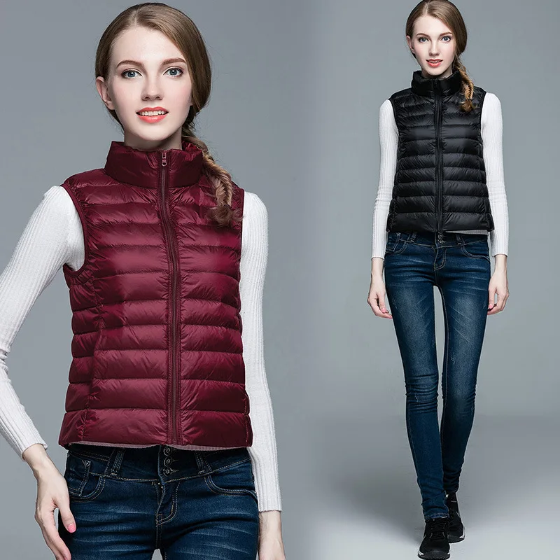 DEODAR Four-season Models 90% White Duck Down Vest Female Fashion Thin Short Stand Collar Portable Puffer Jacket for Office Lady