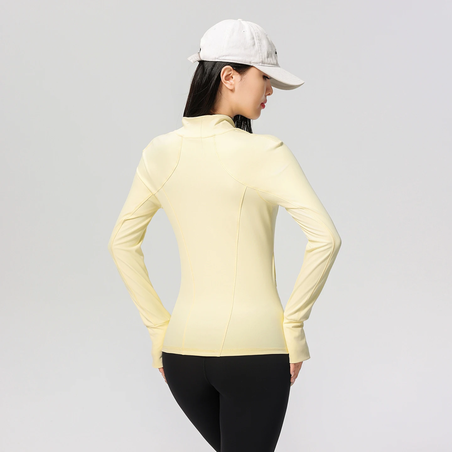 Women Zip Up Slim Fit Sports Jacket Stand Collar Thumb Hole Pocket Quick Dry Yoga Running Fitness Workout Coat