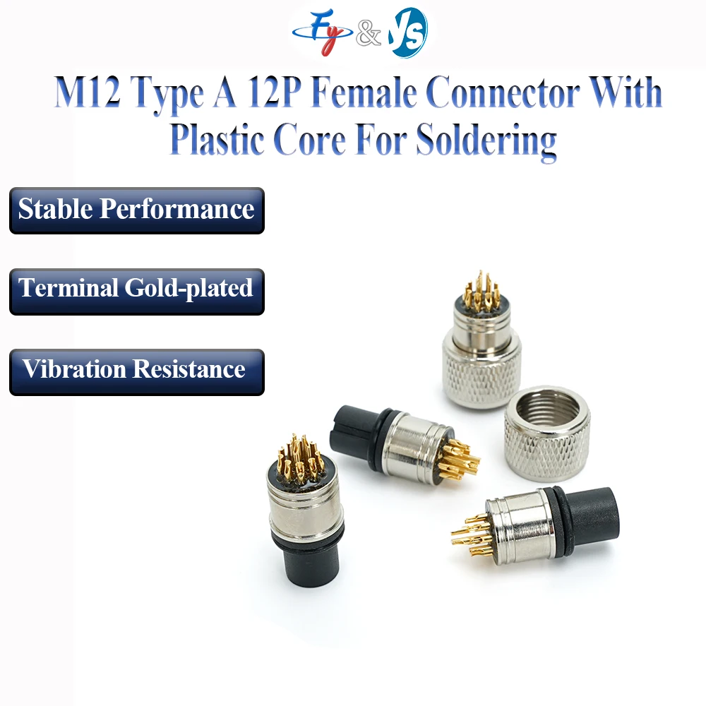 M12 Type A 12P Female Connector with plastic Core wire welding type new model PA66 Voltage stability Gold-plated terminals