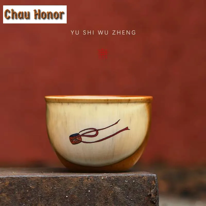 

160ml Dunhuang Apsaras Drum Large Teacup Antique Soda Glaze Master Cup Zen Cultural Pu'er Tea Bowl Coffee Mugs Kung Fu Tea Set