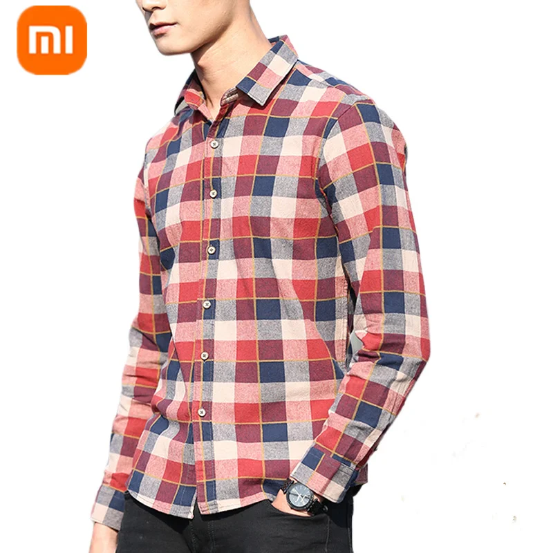 

New Xiaomi Youpin 100% Cotton Collar Retro Casual Plaid Shirt Skin friendly Breathable Sweat Absorbing Long Sleeve Top Spring