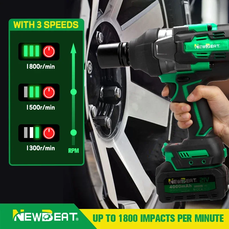 NewBeat OEM Factory Price Battery Power Wrenches 3/4 1300N.m Torque Cordless Brushless Impact Wrench Set