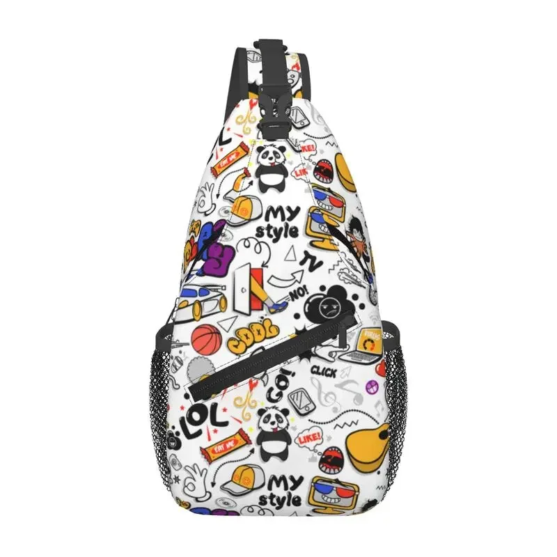 Bolso de pecho con estilo Graffiti de dibujos animados personalizado, mochila de hombro tipo bandolera con arte de Graffiti genial para hombres, mochila para ciclismo y Camping