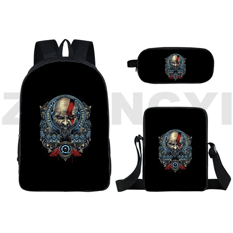 Big Executive Backpack Men College Student Fashion God of War Backpacks Canvas Business Travel Bag 3 Pcs/Set Crossbody Kratos