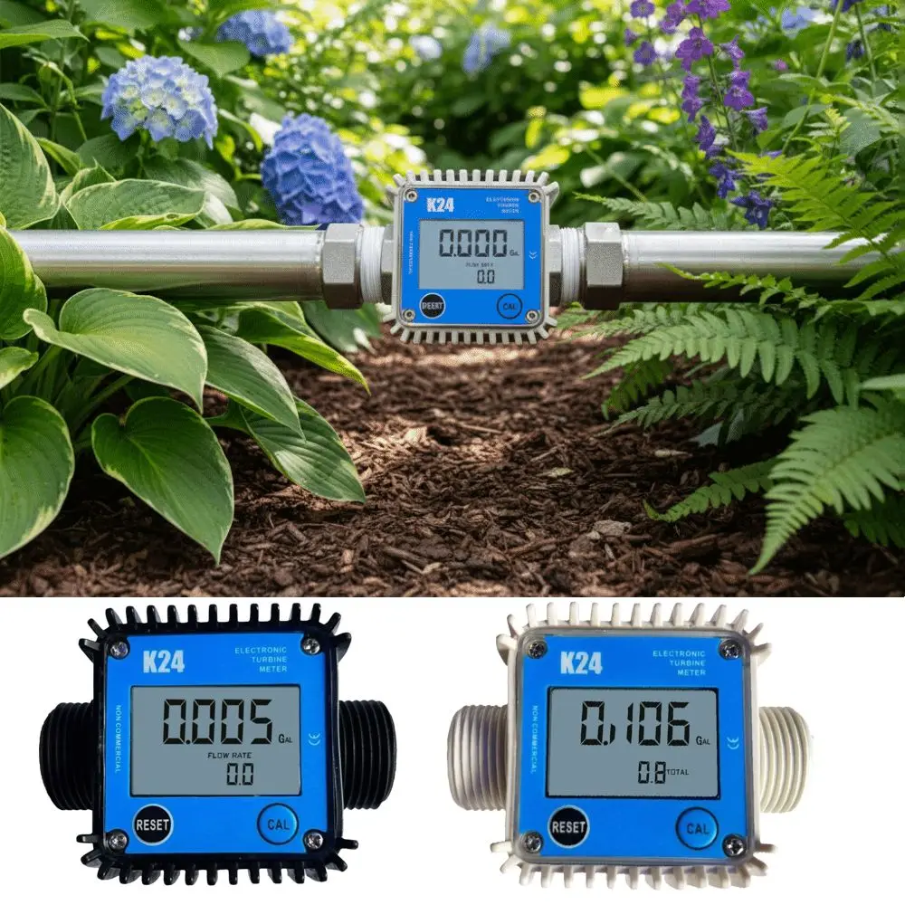 High Accuracy K24 Turbine Flow Meter LCD Display Inline Type Liquid Flow Meter Digital Display Plastic External Thread