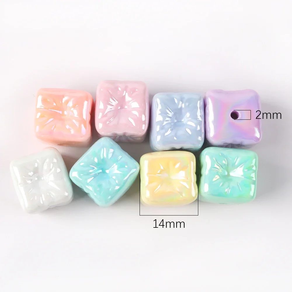 10pcs/lot 14mm Acrylic Cube Balloon Square Shape Beads Faced  Square Beads For Crafts Charms Making DIY Jewelry Accessories