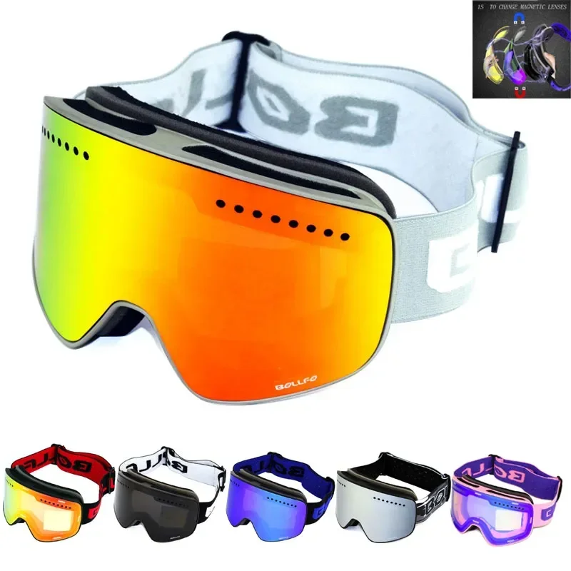 Gafas de esquí con lentes polarizadas magnéticas de doble capa, antivaho, UV400, gafas de snowboard, estuche para gafas, hombres y mujeres