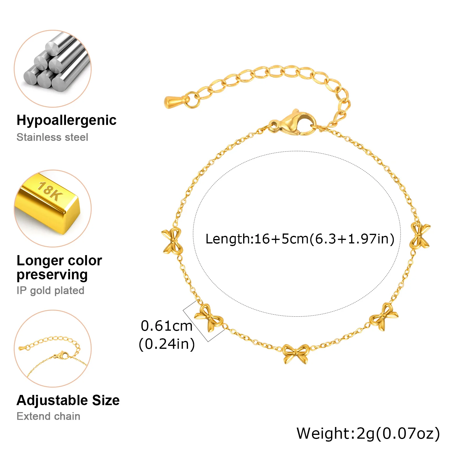 Women's Stainless Steel Bowknot Necklace 18K Gold Plated Luxury Charm Bracelet Trendy Bohemia Jewelry Set Party Birthday Gift