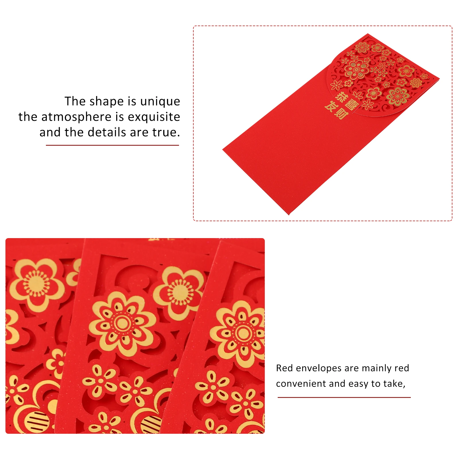 

10pcs Envelopes Chinese New Year Money Gift Pockets Traditional Red Pockets New Year Supplies Money Storage Packets Lightweight