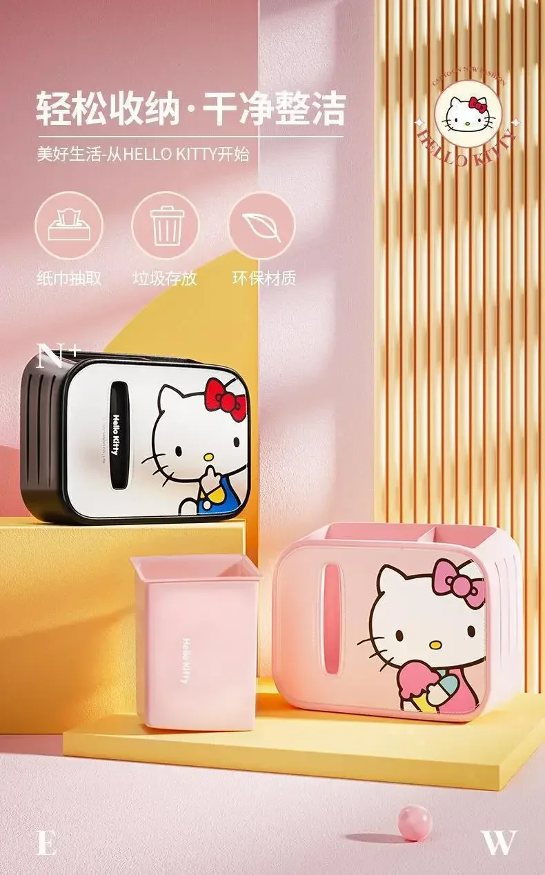 Hello Kitty Sweet Ins Anime Kawaii Sanrio  Car Trash Can Cute Cartoon Kt Cat Paper Towel Storage Box  Bucket Gifts for Girls