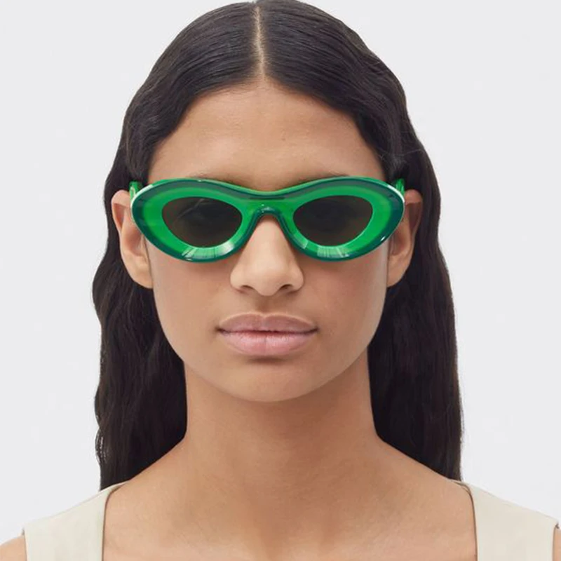 Popular Women's Sunglasses 2023 Oval Sunglasses Unique Green Sun Glasses Men UV400 Goggle Shades Mirror Colorful Y2k Eyewear image 2