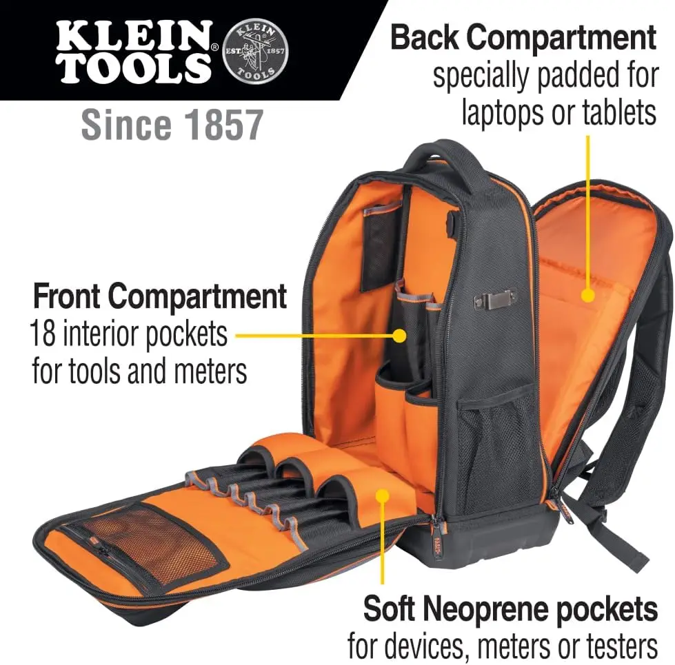 

62805BPTECH 28-Pocket Laptop Backpack Tool Bag, Tradesman Pro Extra-Large Tech Tool Backpack with Molded Bottom, Charging Port