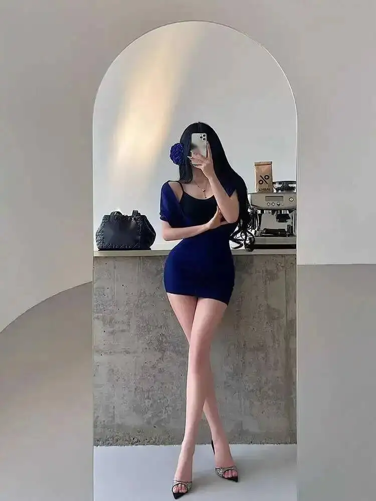 الرغبة النقية الخفافيش كم محبوك الورك حزمة سترة فستان أنيق وسادة الصدر حزام تانك القمم موضة الحلو النساء القمم 6IKR