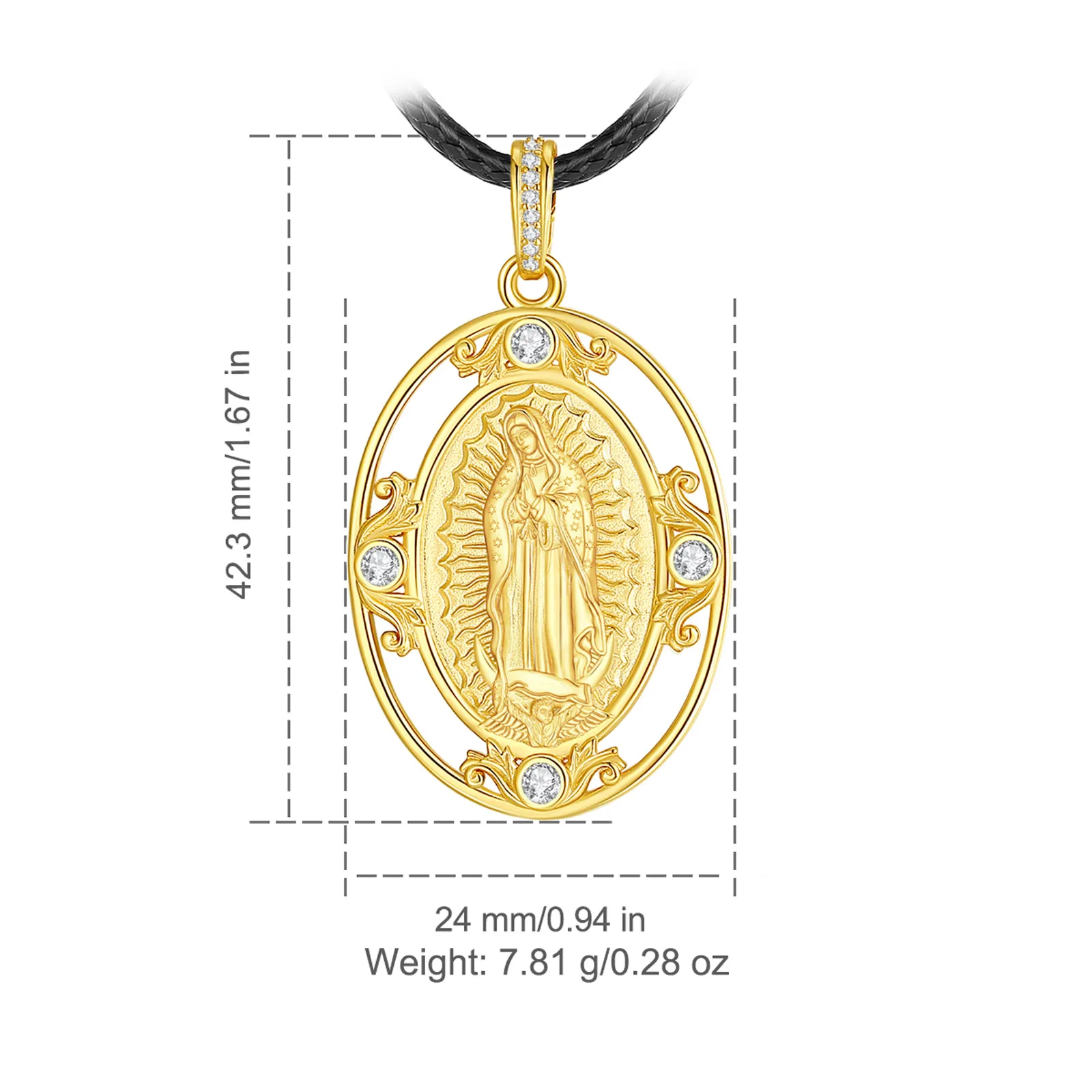 Eudora 925 Sterling Silver Virgin Mary Necklace 18K Gold Religious Pendant Amulet Exquisite Zirconia Jewelry Gift for Women