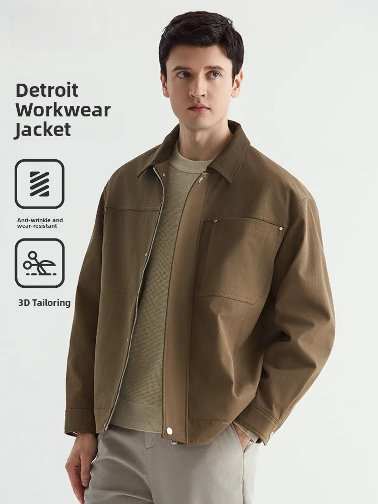 

American Barn Sle Workwear Jaet Men's Casual Faion Retro Brand Spring New Sle Stand Fit Polyester Fiber Long Sv...