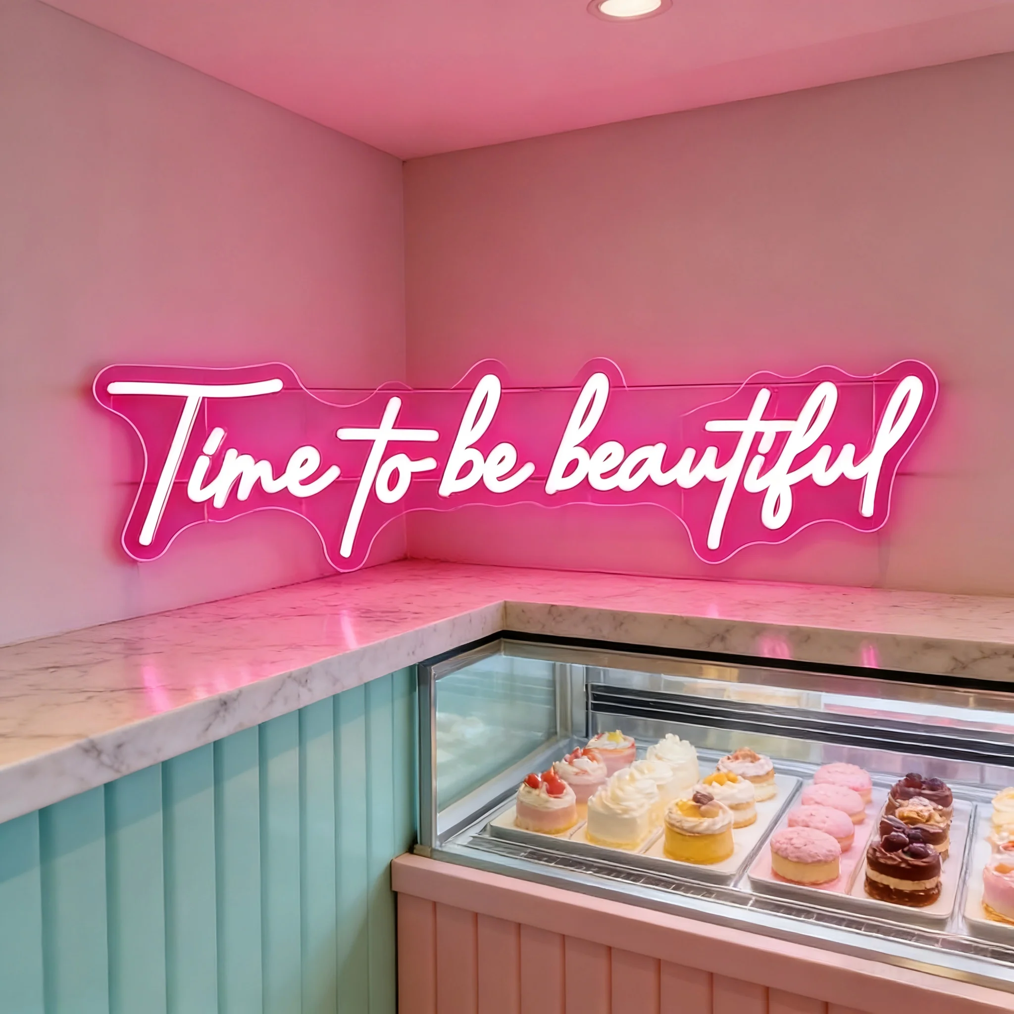 Time To Be Beautiful Neon Sign Dimmable LED Neon Light for Beauty Salon Nail Shop Makeup Vanity Bar Skincare Room Wall Art Decor
