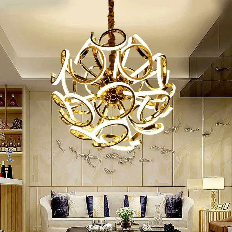 

Post-Modern Led Shiny Gold Pendant Lamps Dining Room Living Room Personality Bedroom Decor Luxury Chandeliers Indoor Lighting