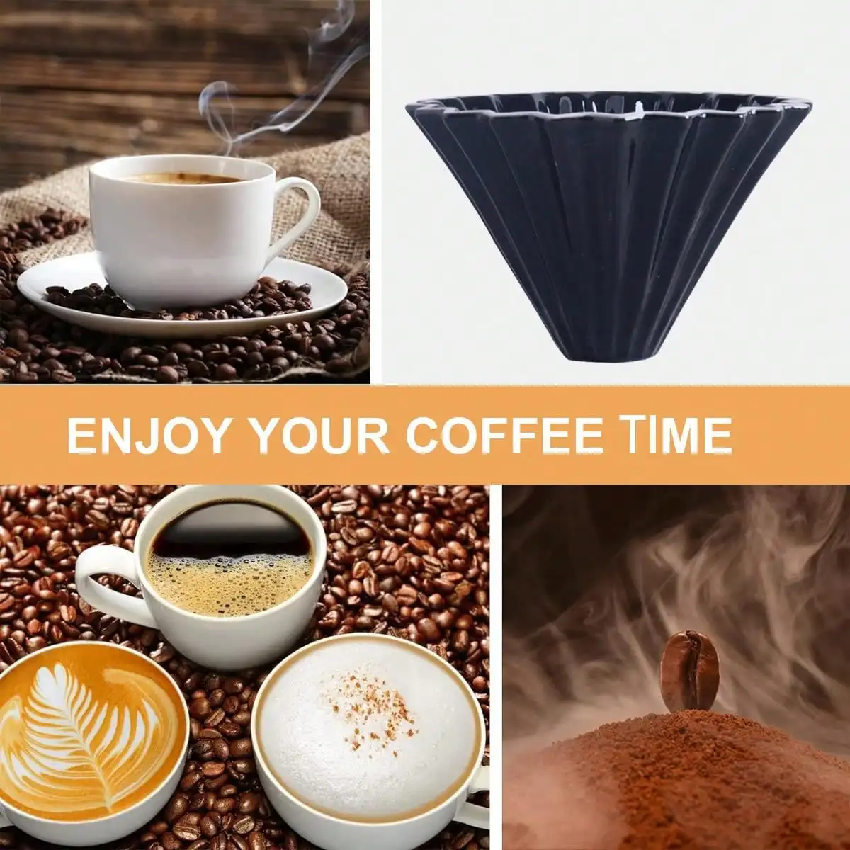 Leeseph Ceramic Coffee Filter, Origami Cone Style Pour Over Coffee Dripper Reusable Hand Brewed Coffee Filter for Home Cafe