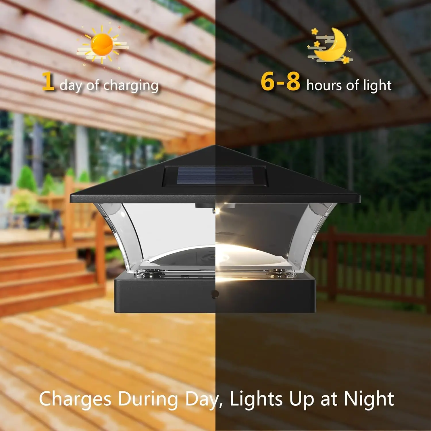 Classic Solar Post Cap Lights - Bright LED for Fence Deck Garden Patio - Slate Black (4 Pack)