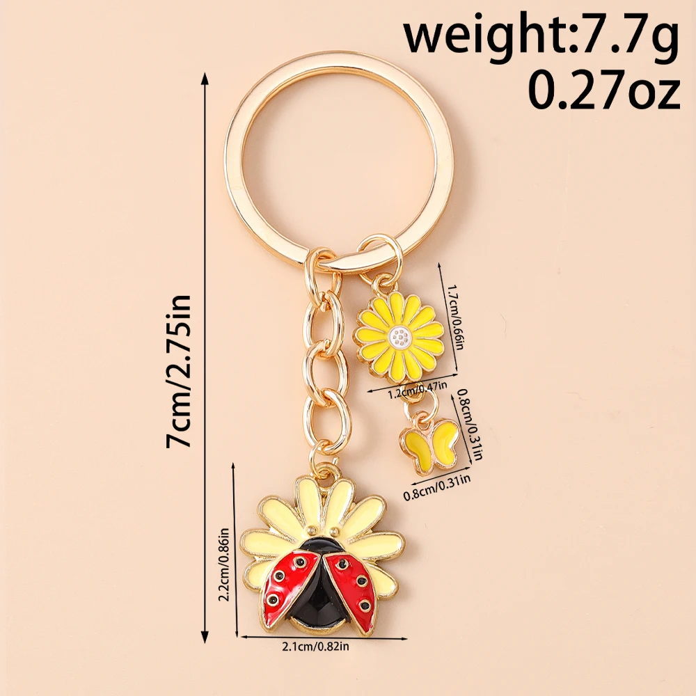 Aihua Schöne Gänseblümchen Blume Marienkäfer Schlüsselbund Blumen Marienkäfer Schlüsselring Ketten Für Frauen Männer DIY Handgemachten Schmuck Machen Geschenke – Detail 6