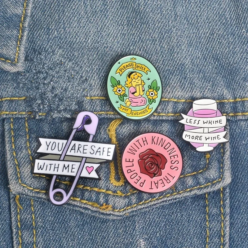 Quote Pins Collection Feminist Girl Power Kindness Wine Lover Inspirational Lovely Enamel Bag Lapel Pin Shirt Badge Brooche Gift