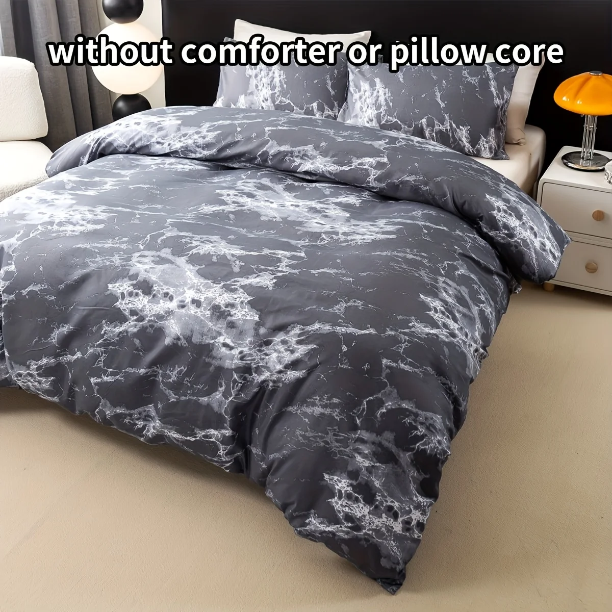 Black Stone Pattern Printed Duvet Cover Set, Breathable and Super Soft, Suitable for All Seasons, Includes 1 Duvet Cover and 1-2 Pillowcases