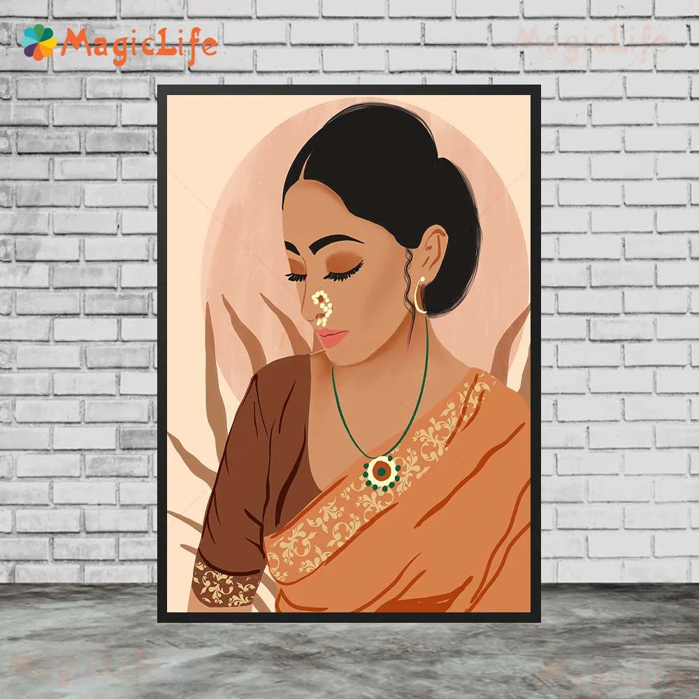Indian Marathi Women Indian South Asian Poster Wall Pictures For Living Room Home Decor Poster Wall Art Canvas Painting Unframed