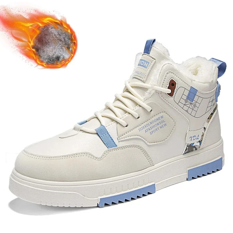 Popular Men High-Top Fleece Lined Thickened Sneakers Trendy Casual Men Sneakers Warm Cotton Shoes Winter No-slip Sole Man Boots