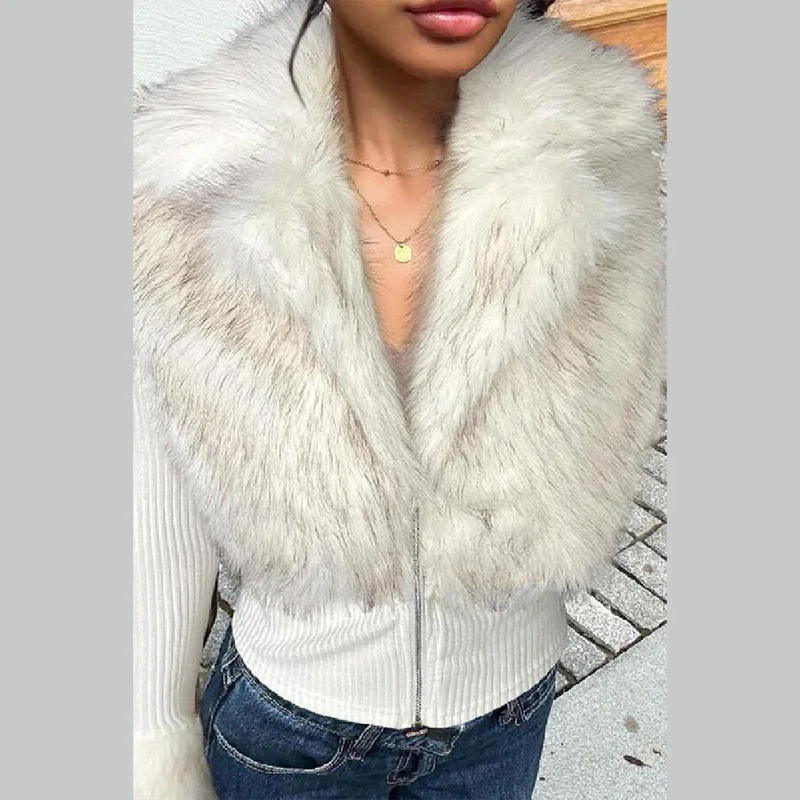 أنيقة سترة مشغولة من الصوف فو الفراء المرقعة تنوعا سليم صالح أزياء المرأة البنطال القصير العصرية لينة مريحة الرجعية سيدة الشارع ارتداء #5