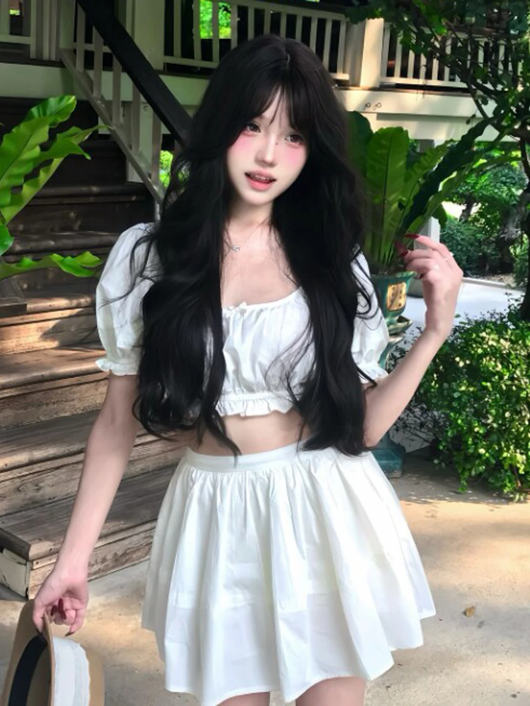 

Chic Summer Shirt Skirt Set Women's Comfortable High Waist Short Sleeve round Neck Cotton Blend Fashion Ensemble Outfit
