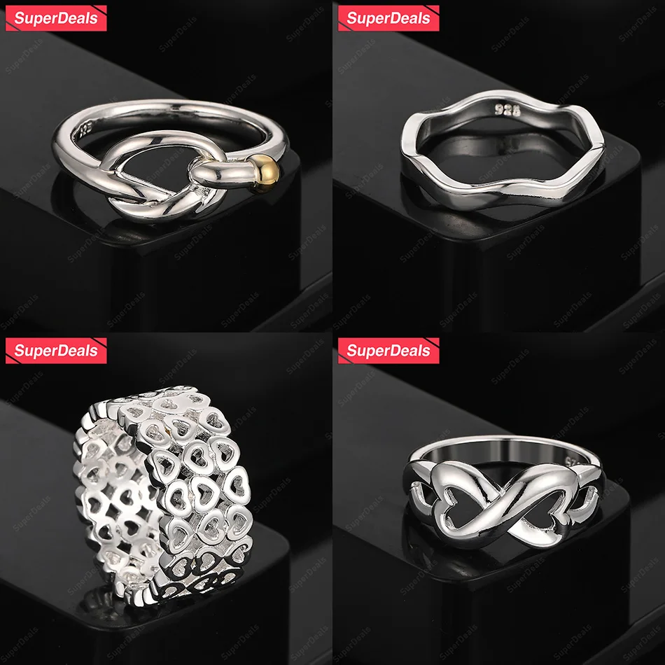

SuperDeals 925 Sterling Silver Butterfly Hollow Heart Shape Wave Knotted Gold Bead Ring Lady Fashion Charm Wedding Party Jewelry