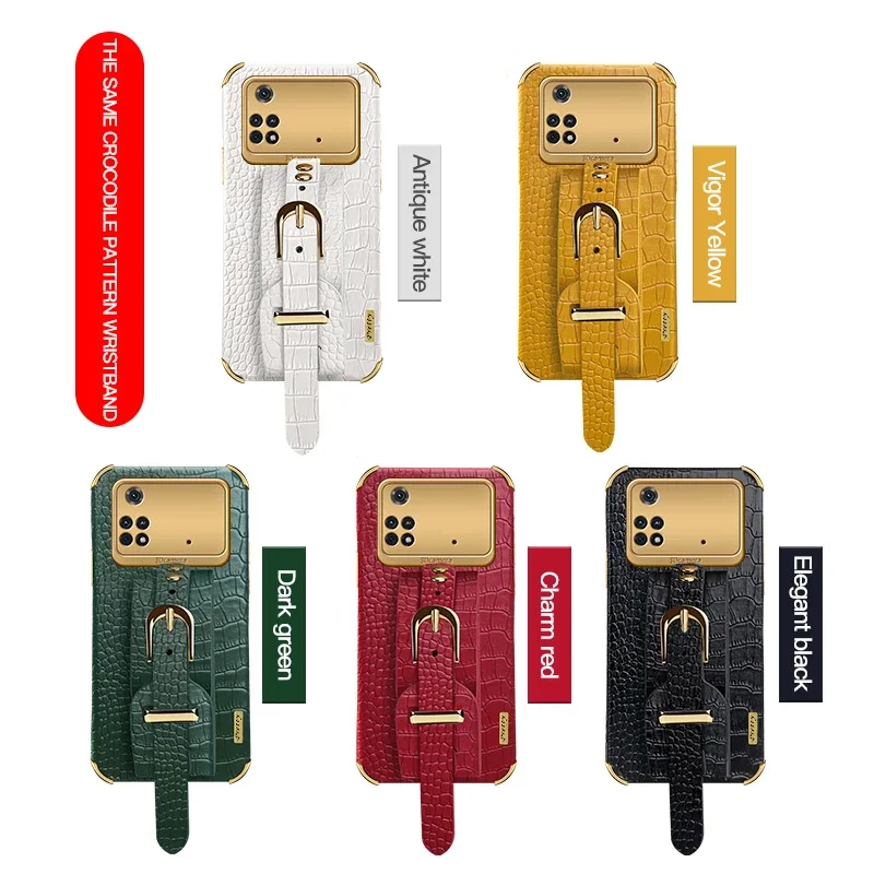 

For Poco M6 Plus M7 M5s M3 M4 Pro 4G 5G Crocodile PU Strap Leather Silicone Cases Anti-Drop Soft Back Cover Phone Case Holder