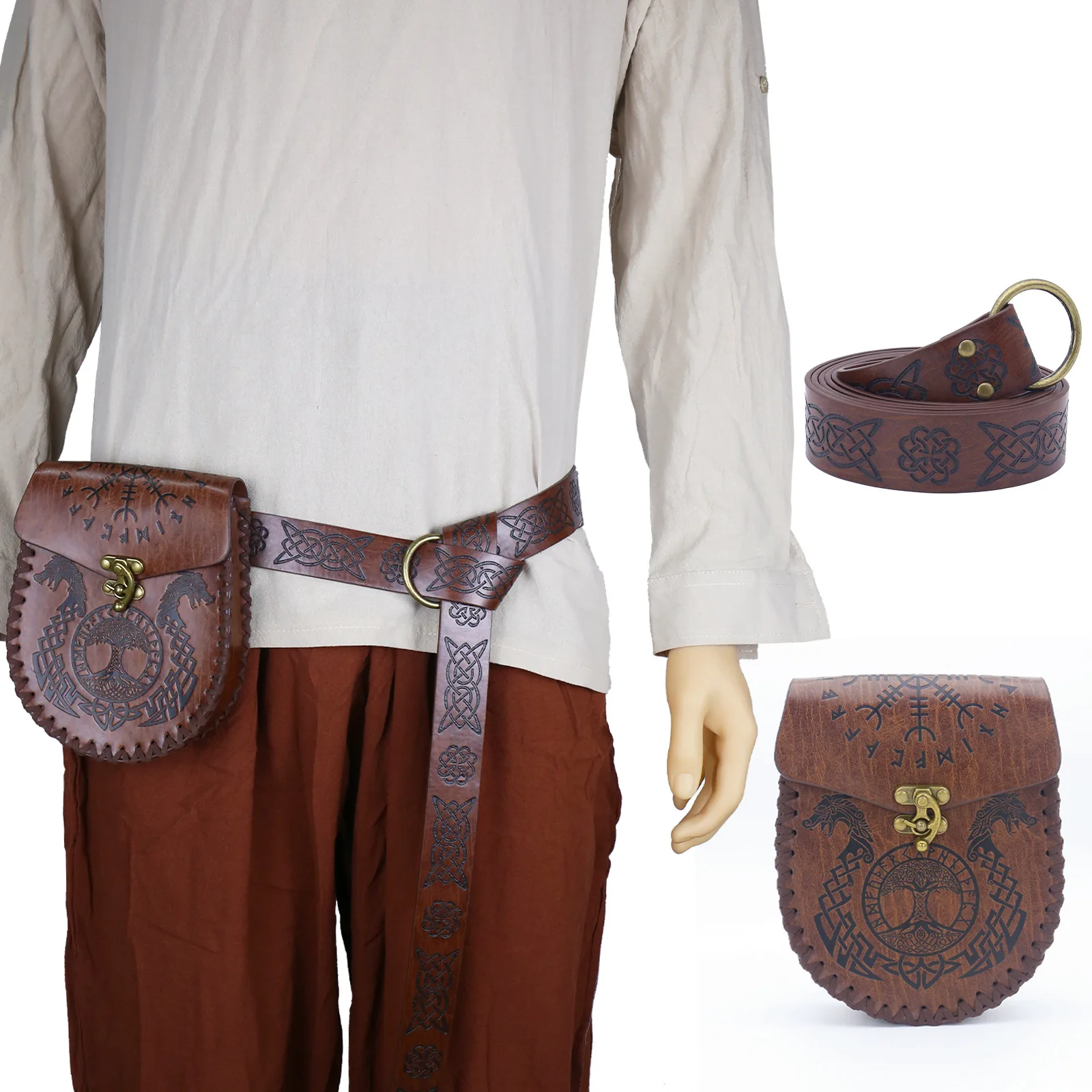 Viking Warrior Retro Medieval Hunter Knight Belt Bag Dress Up Set Halloween Stage Performance COSPLAY Costume Prop Set