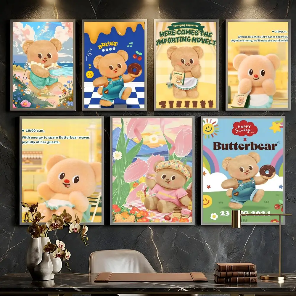 Süßes Anime-Charakter-Cartoon-Butterbär-Poster – HD – selbstklebende, wasserfeste, hochfeste, universelle Wanddekoration