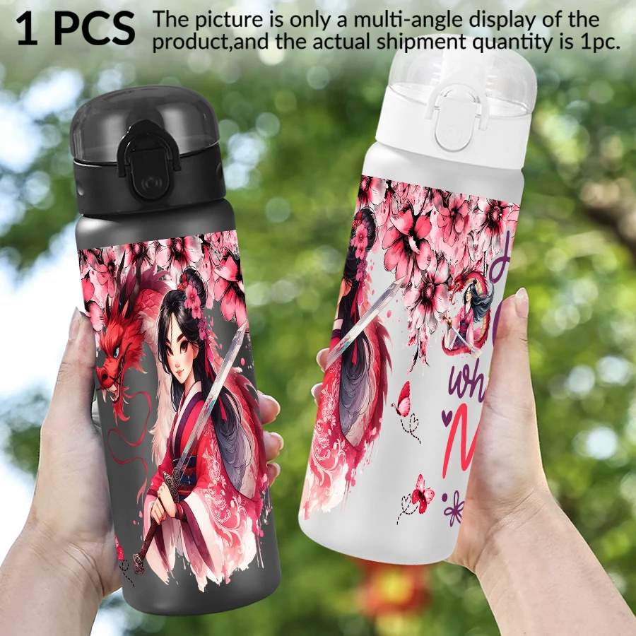 1pc disney flores mulan padrão 26oz garrafa de água de plástico esportes ao ar livre copo de água aniversário/regresso a casa presente